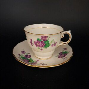 Colclough Bone China Tea Cup & Saucer Set With Purple Floral Design Vintage